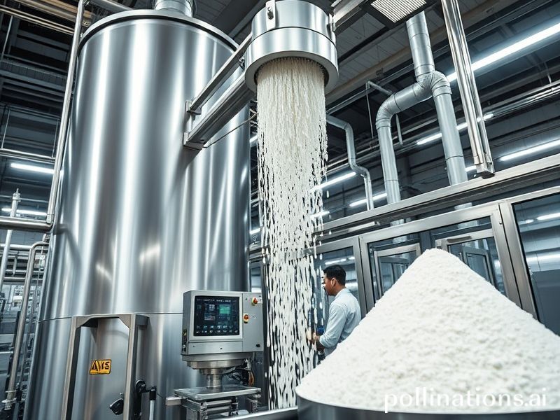 清真大豆蛋白噴霧干燥塔與包裝機(jī)工作場景