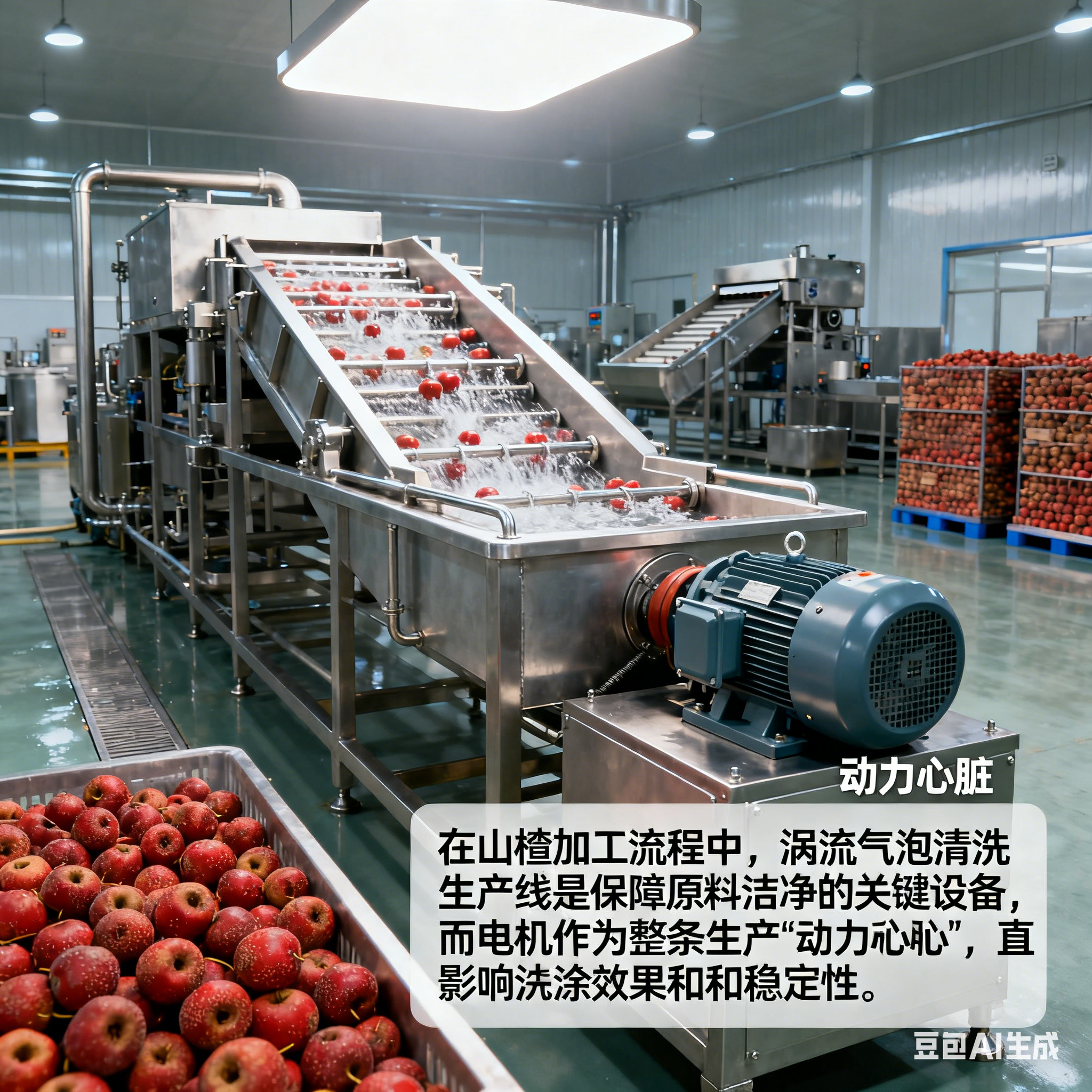 山楂渦流氣泡清洗生產(chǎn)線，電機有何門道？